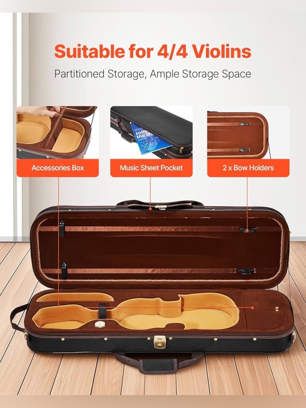 VEVOR 4/4 Full Size Violin Case, Built-in Hygrometer, New with tag and key. - Picture 8 of 16